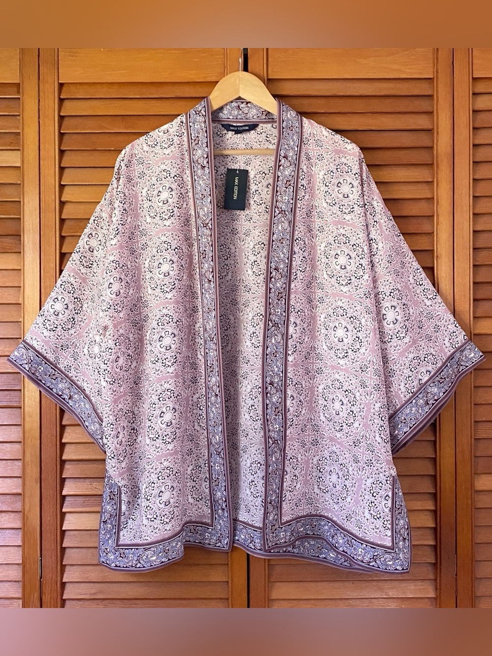Max Studio Kimono Women's Size Large Open Front Top Cover Up Paisley Floral NWT